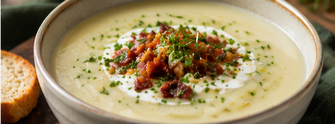 Cremige Kartoffel-Lauch-Suppe mit Rinderknochenbrühe
