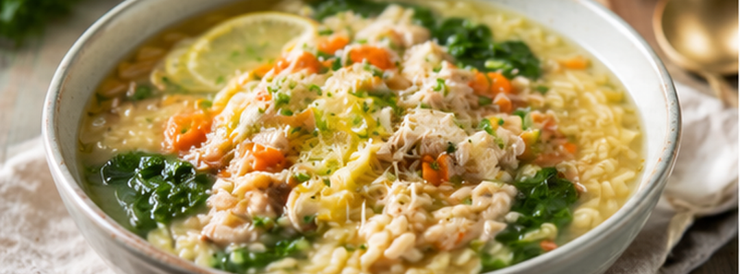 Zitronige Hühner-Pastina-Suppe mit Knochenbrühe