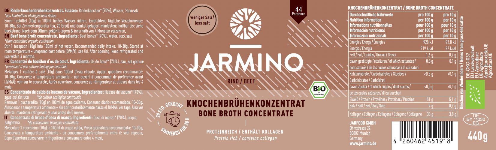 Knochenbrühen-Konzentrat Rind - salzreduziert (440g)